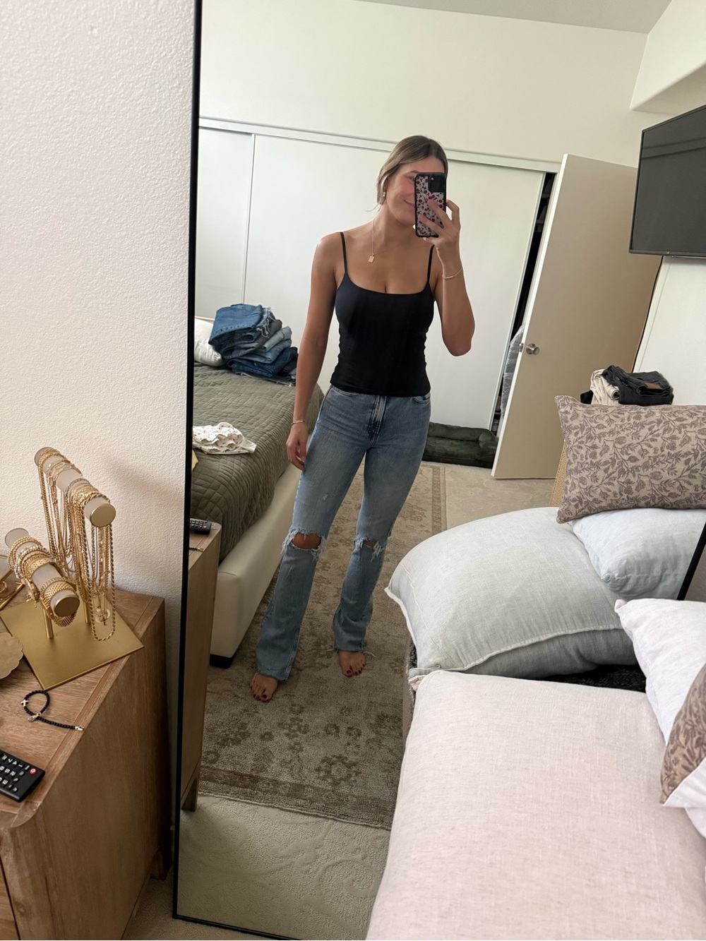 Zara Light Blue Flare Jeans with Knee Rips